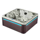 Spa Jacuzzi ANTIBES de la marque ZigZag SPA, 7 places, haut de gamme, avec Leds extérieures, habillage Marron