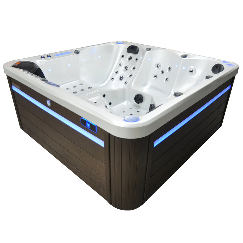 Spa Jacuzzi MOOREA de la marque ZigZag SPA avec habillage Marron et Led Bleu